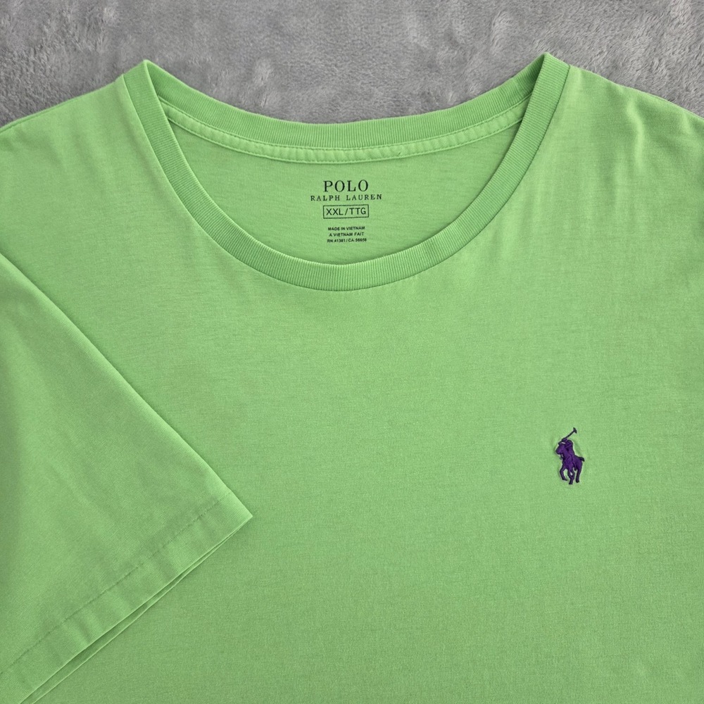 Polo Ralph Lauren T-Shirt Mens XXL Lime Green Purple Pony Single Stitch Tee